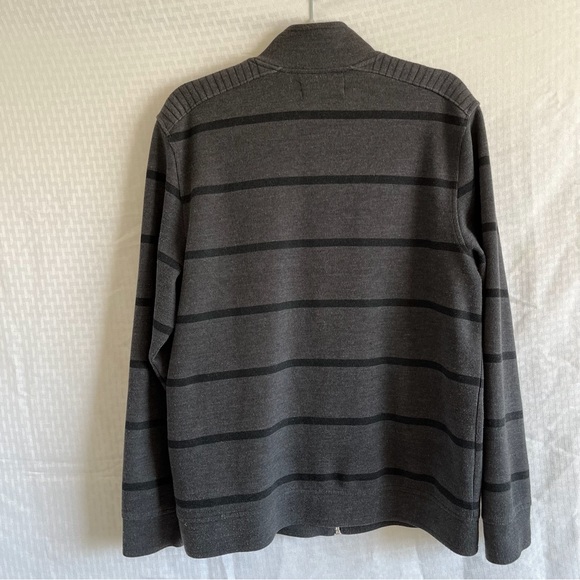 INC International Concepts Full Zip Gray With Black Stripes Sweater Size Large - Picture 2 of 11
